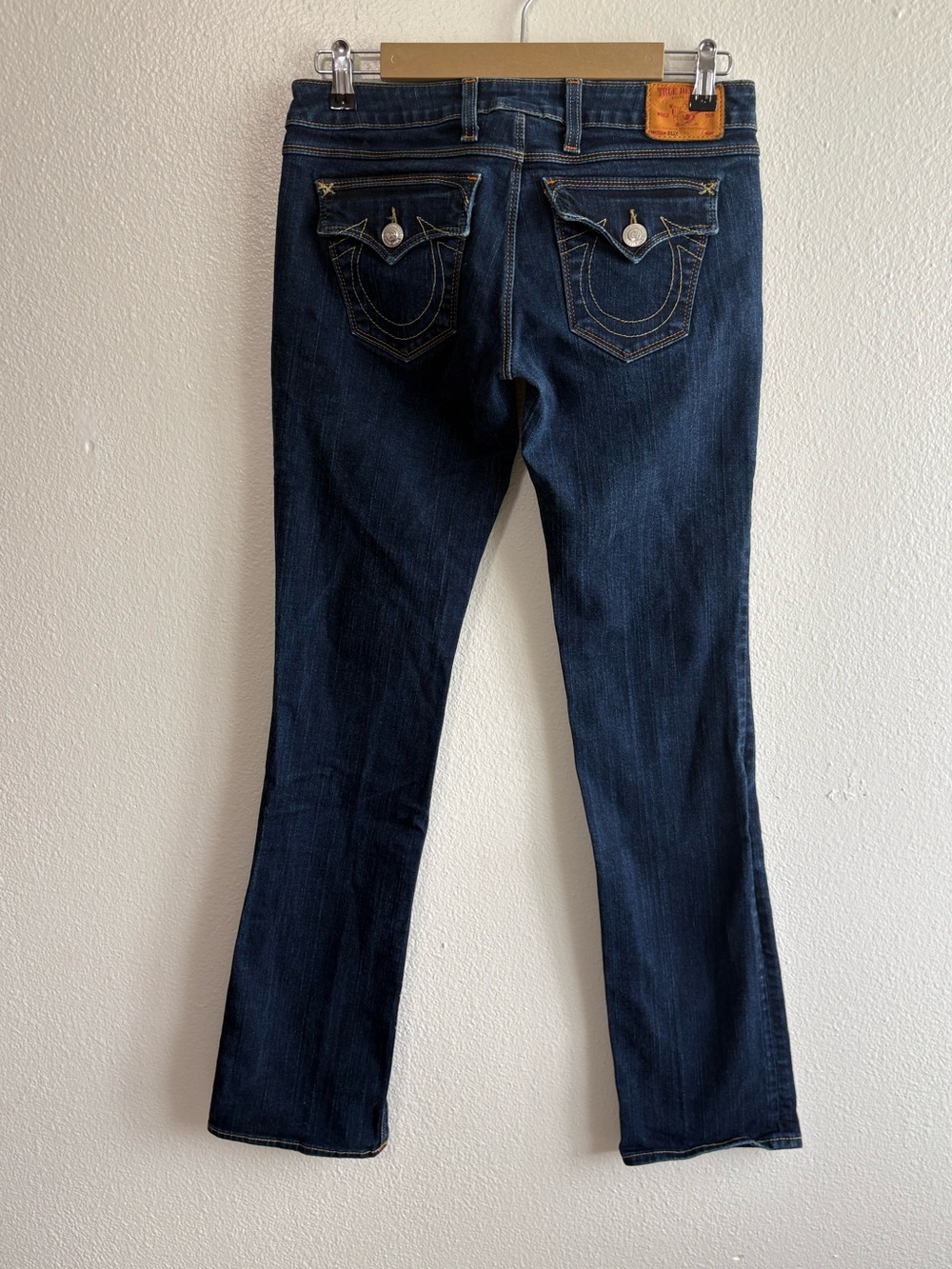 True Religion Size 28 Billy Dark Wash Bootcut Jeans Flap Pocket Low Rise Y2K